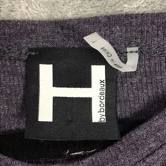 H by Bordeaux Womens Large Gray Ribbed Knit Scoop Neck Short Sleeve T-Shirt Top - Picture 8 of 13